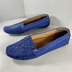 CLARK’S blue suede rhinestone studded riveted slip on comfort loafers office